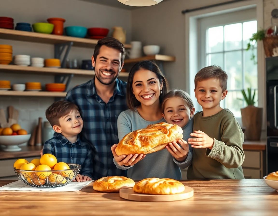 family enjoying baked goods in cozy kitchen with Cafe oven and warm lighting
