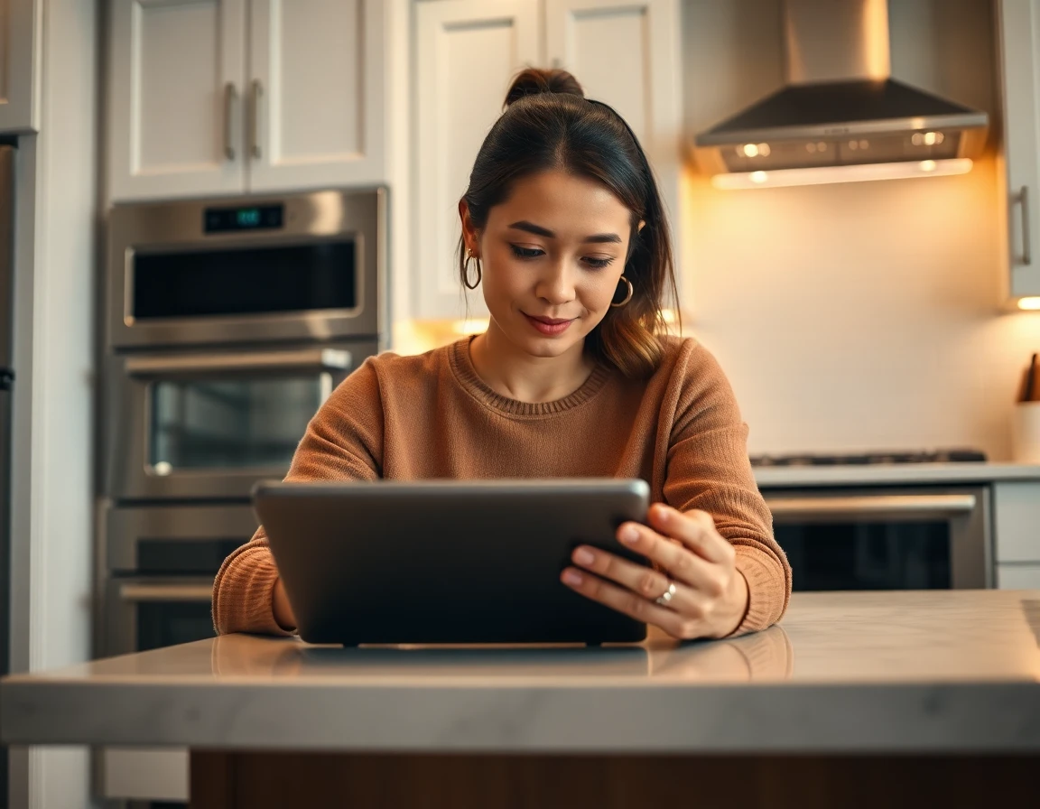 Homeowner editing guest post guidelines on tablet with stylish Cafe Appliances