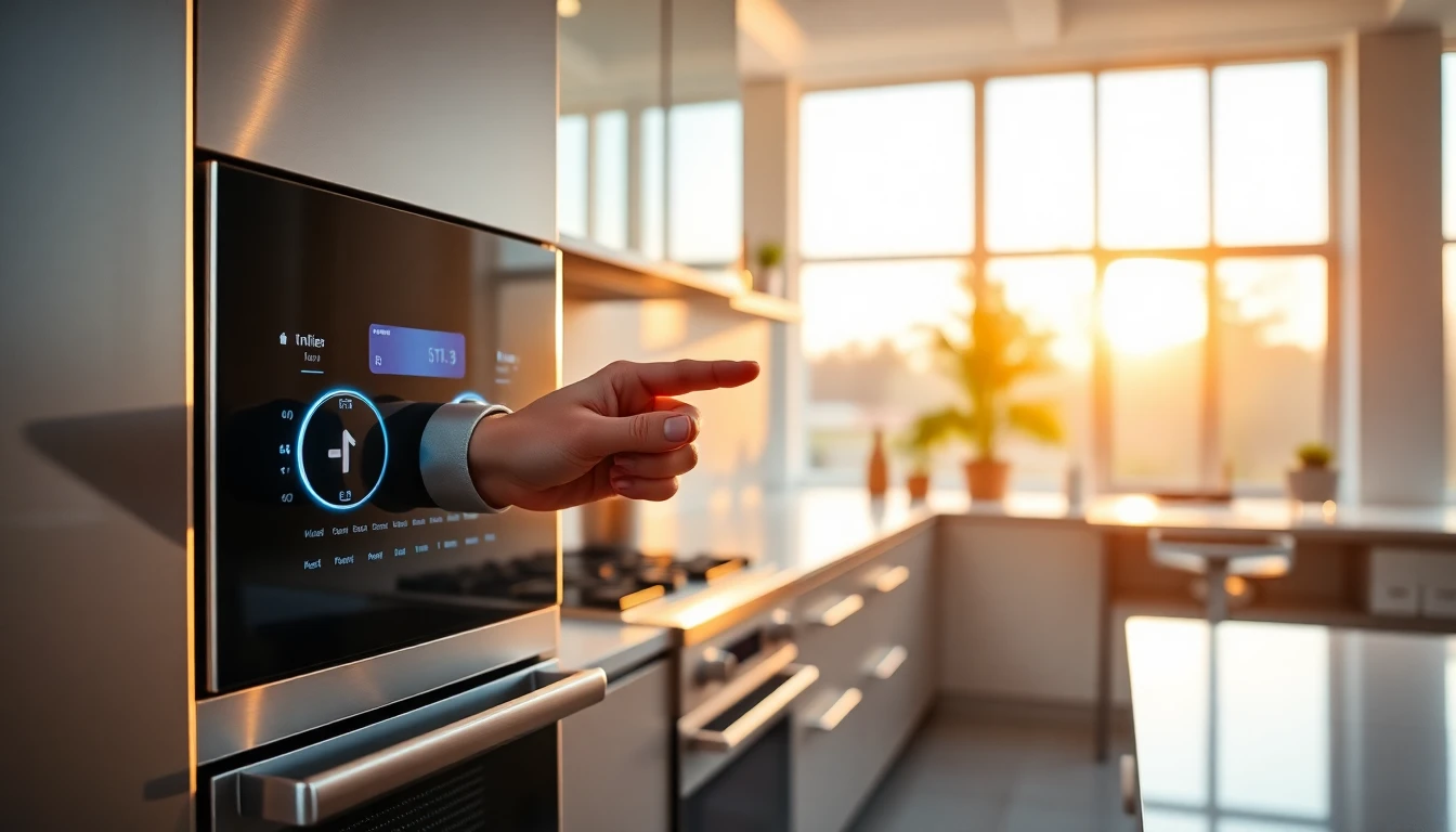 Modern kitchen with digital link insertion in appliances for article banner