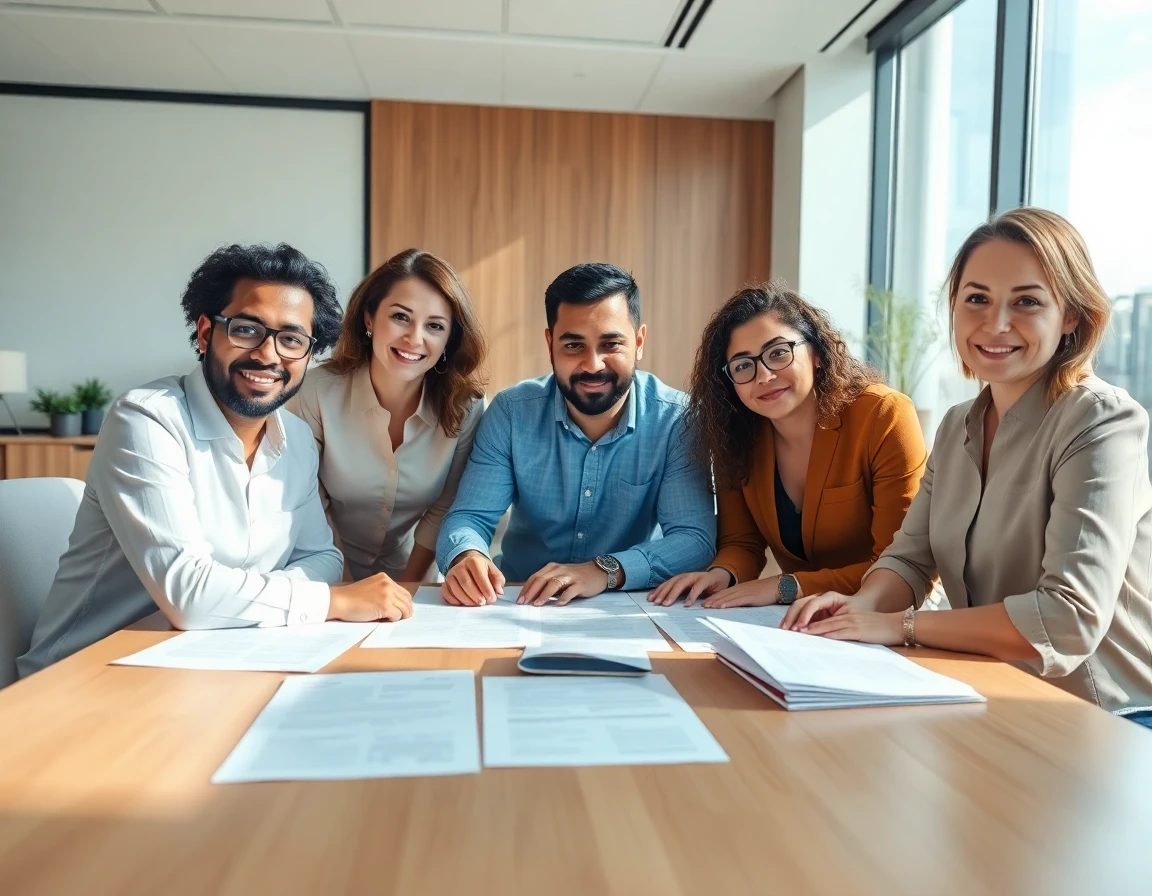 Diverse professionals discussing content removal policies in a modern conference room