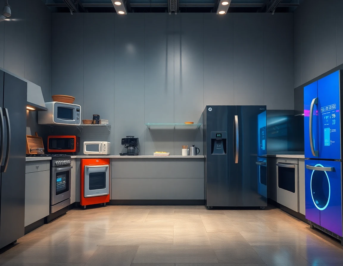 Comparison of traditional and smart kitchen appliances with contrasting designs